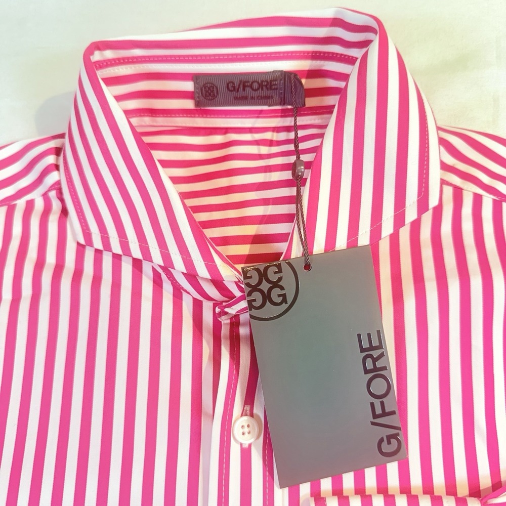 G/Fore Long Sleeve Button Down Dress Shirt Mens‎ L Pink White Striped MSRP $185